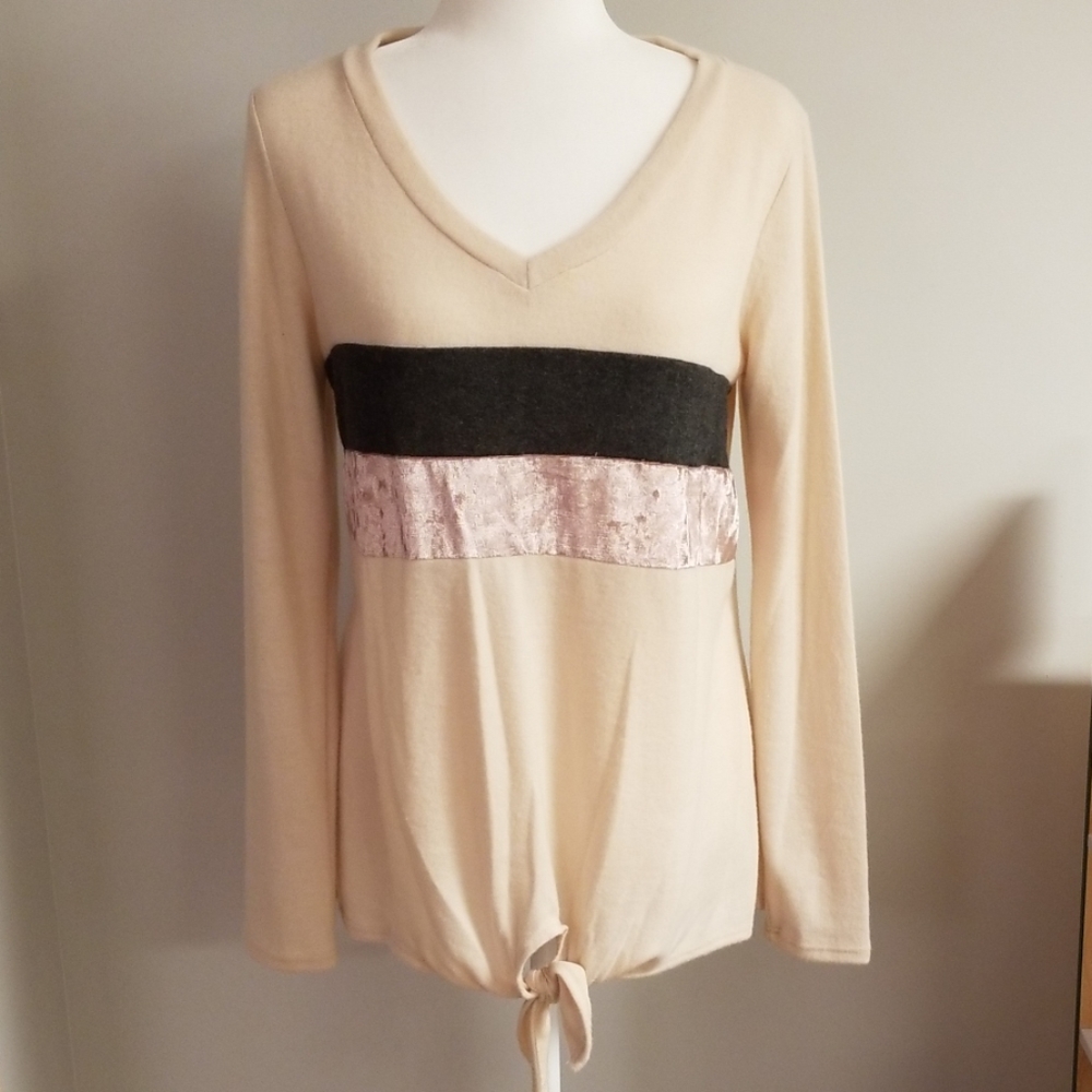 Native People Taupe Velvet Stripe Top
